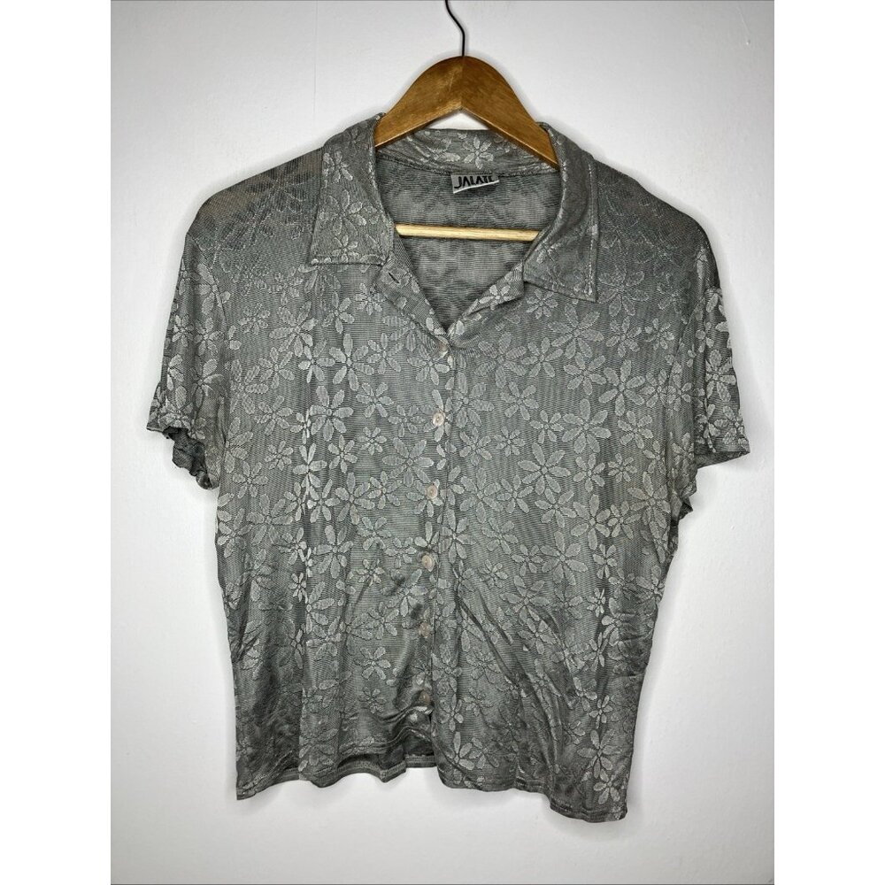 Jalate Limited Vintage 90's Y2K Women's Large Silver Floral Daisy Blouse READ